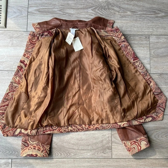 NWT Coldwater Creek Tapestry  Trim Leather Jacket - Picture 11 of 14